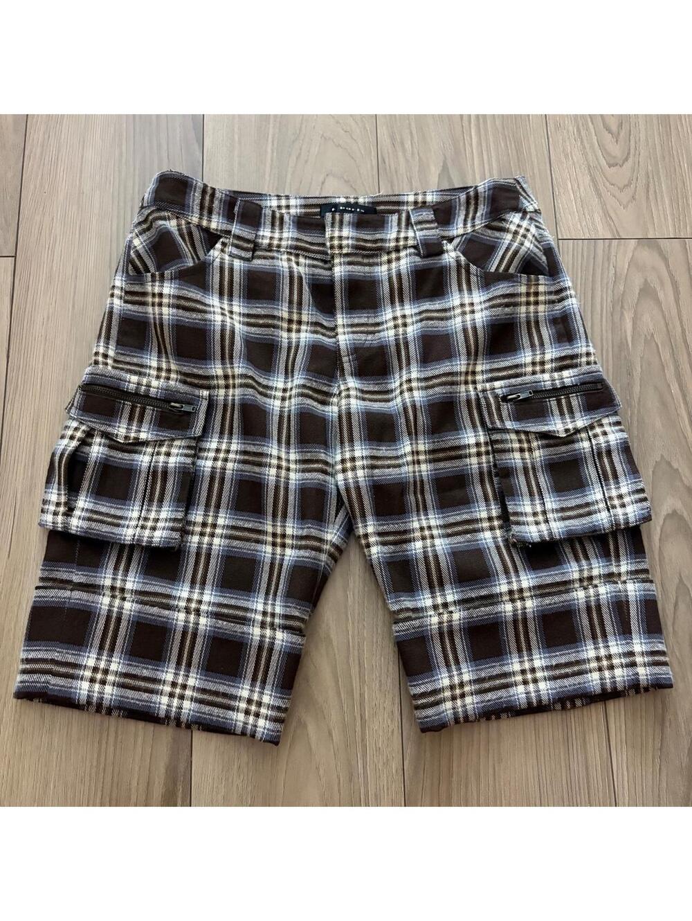 Y2K PLAID CAPRI CARGO SHORTS